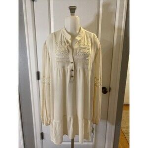 Keren Hart Ivory Embroidered Crochet Boho Blouse Tunic Top Shirt Womens 1X- New